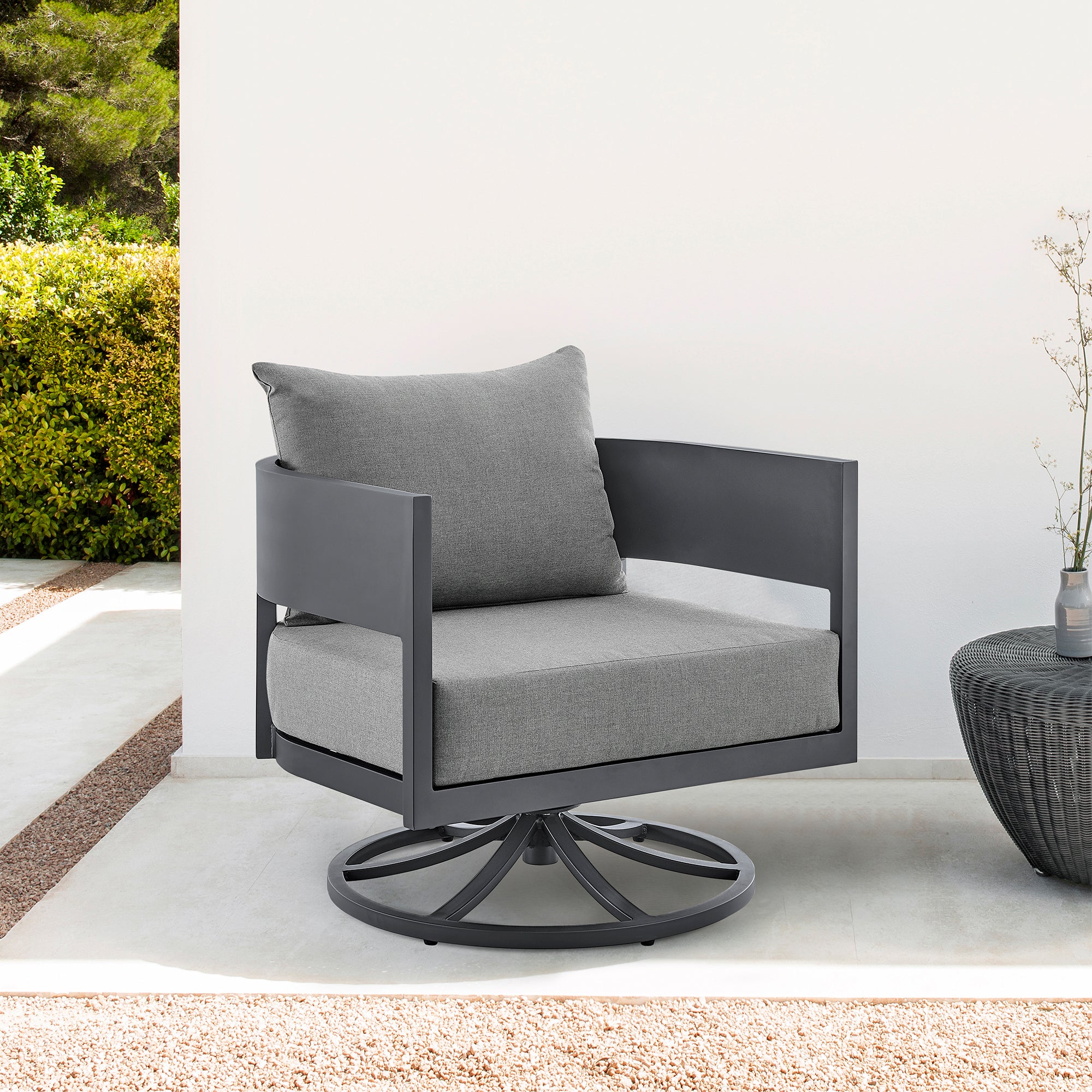 Menorca Outdoor Patio Swivel Rocking Chair in Gray Aluminum with