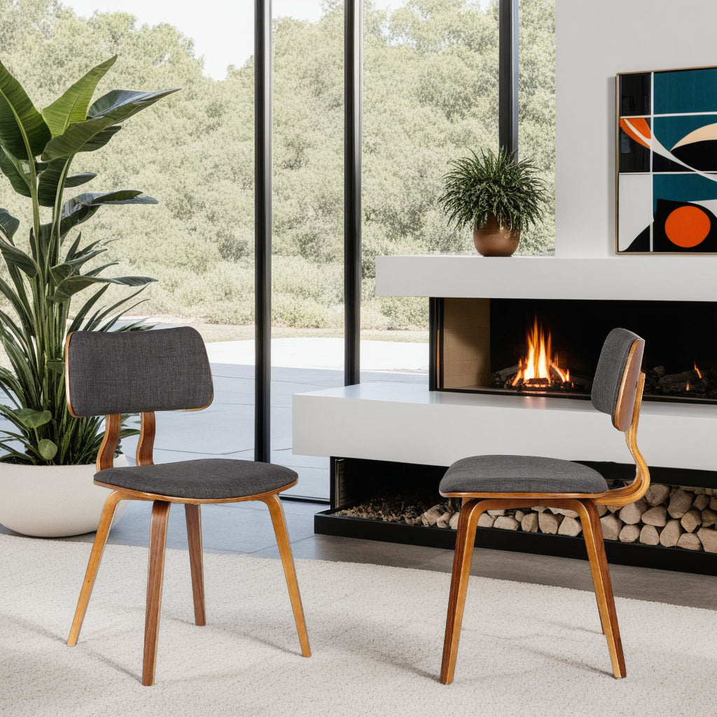 Jaguar Mid-Century Dining Chair in Walnut Wood and Charcoal Fabric