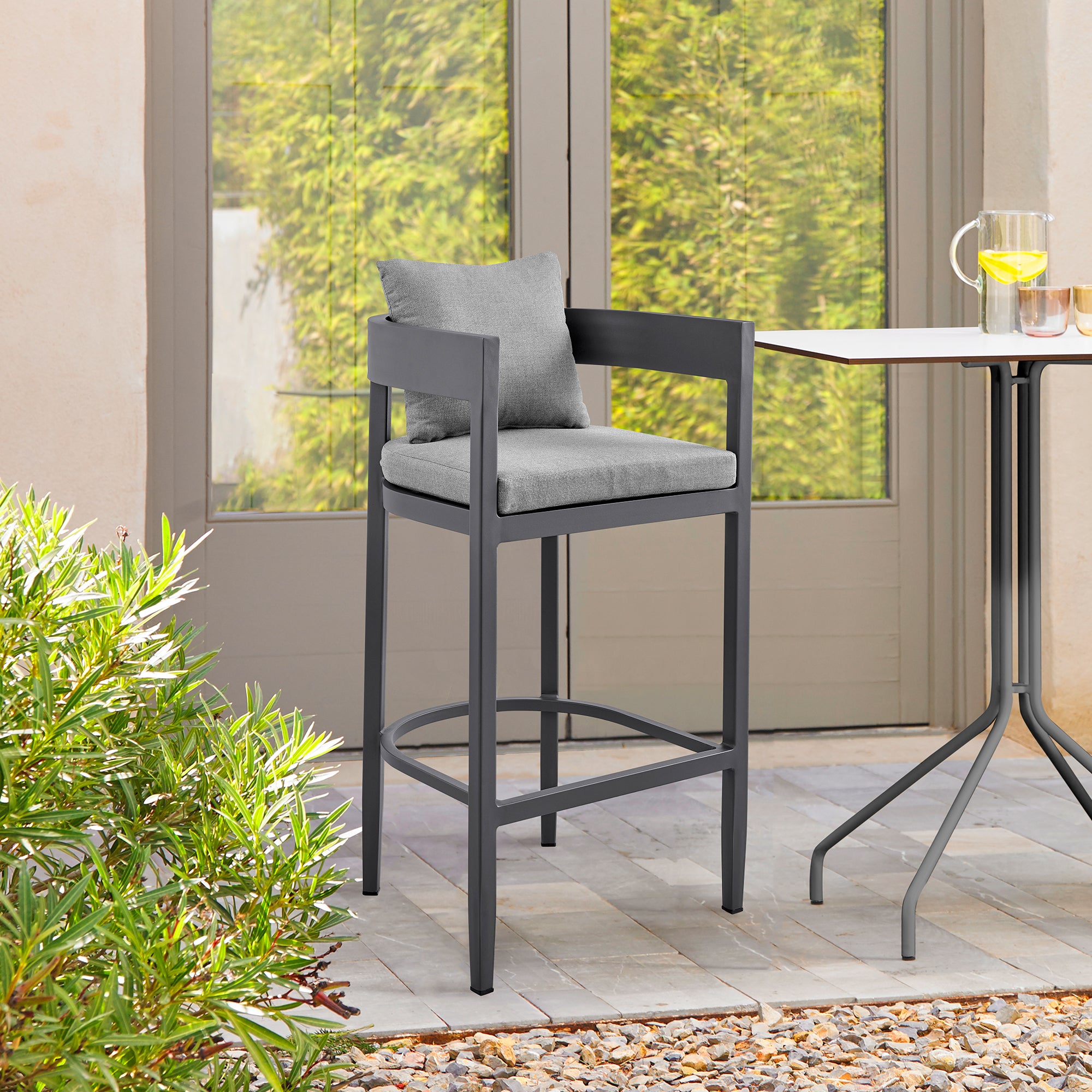 Menorca Outdoor Patio Counter Height Bar Stool in Aluminum with