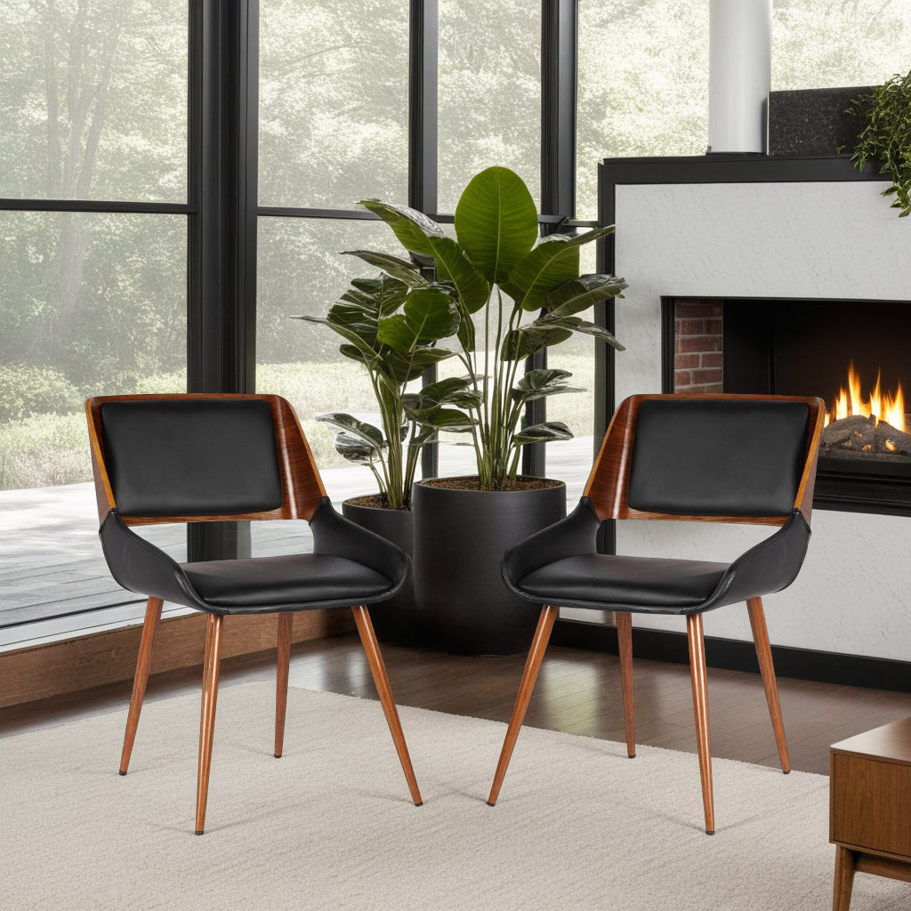 Panda Mid-Century Dining Chair in Walnut Finish and Black Faux