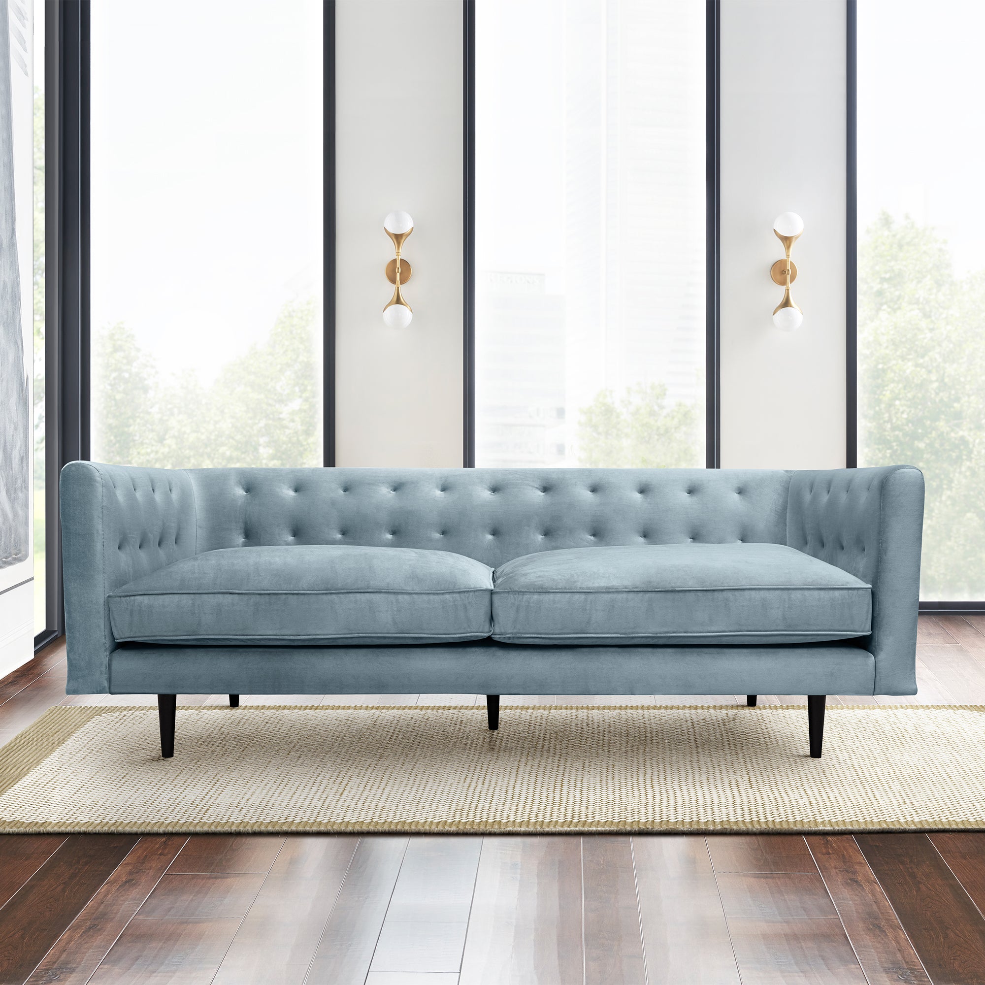 armen living Annabelle 80" Fabric Sofa with Black Wood Legs