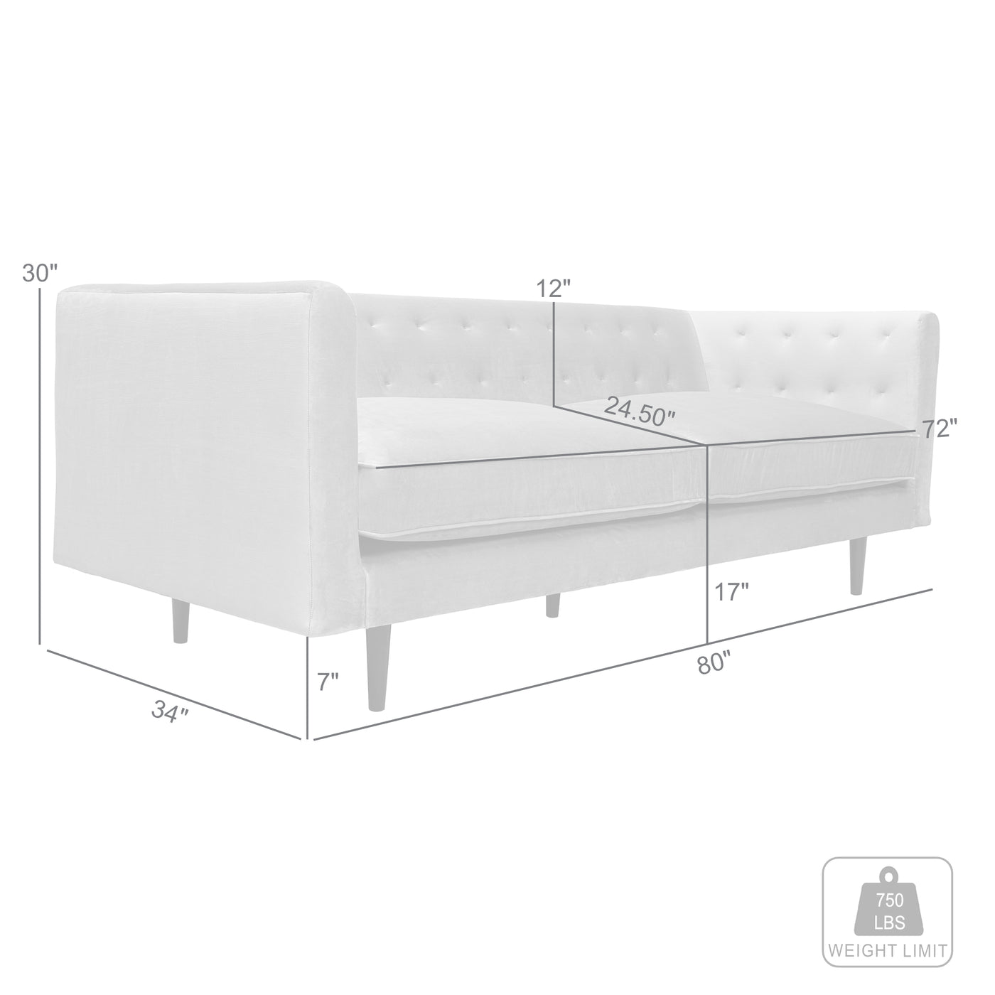 Annabelle 80" Fabric Sofa with Black Wood Legs