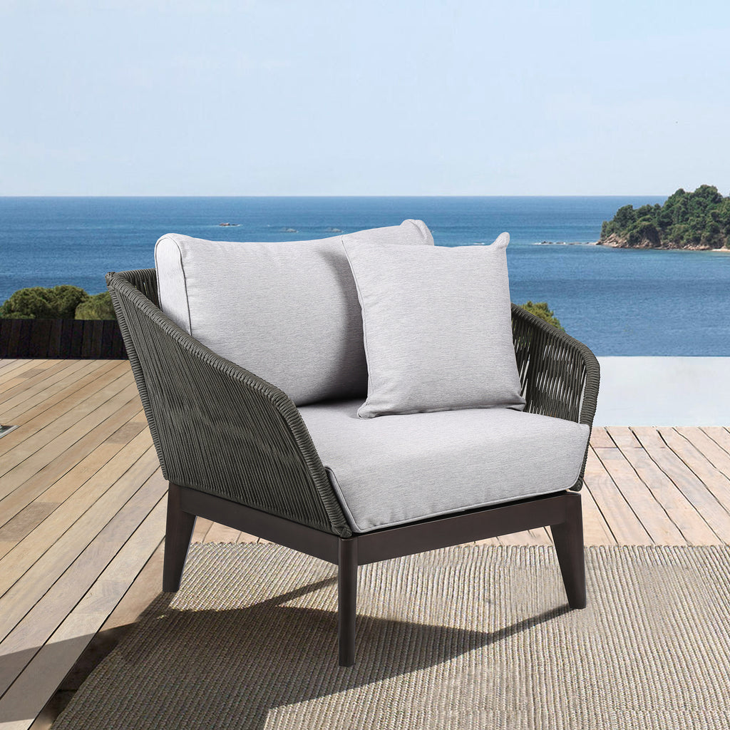 Athos Indoor Outdoor Club Chair in Dark Eucalyptus Wood with
