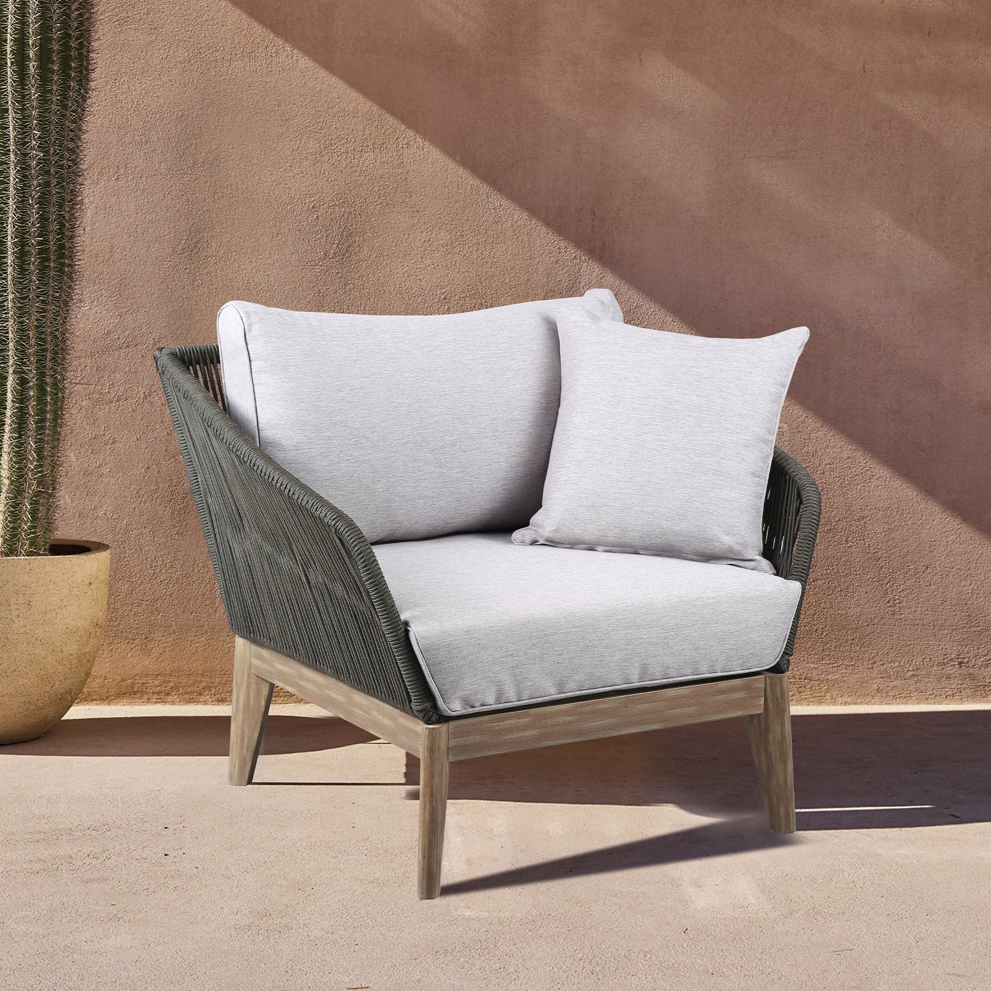 Athos Indoor Outdoor Club Chair in Dark Eucalyptus Wood with