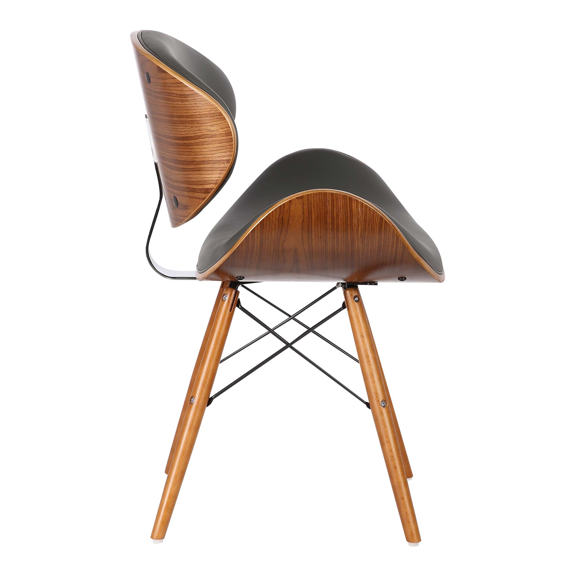 Cassie Mid-Century Dining Chair in Walnut Wood and Black Faux