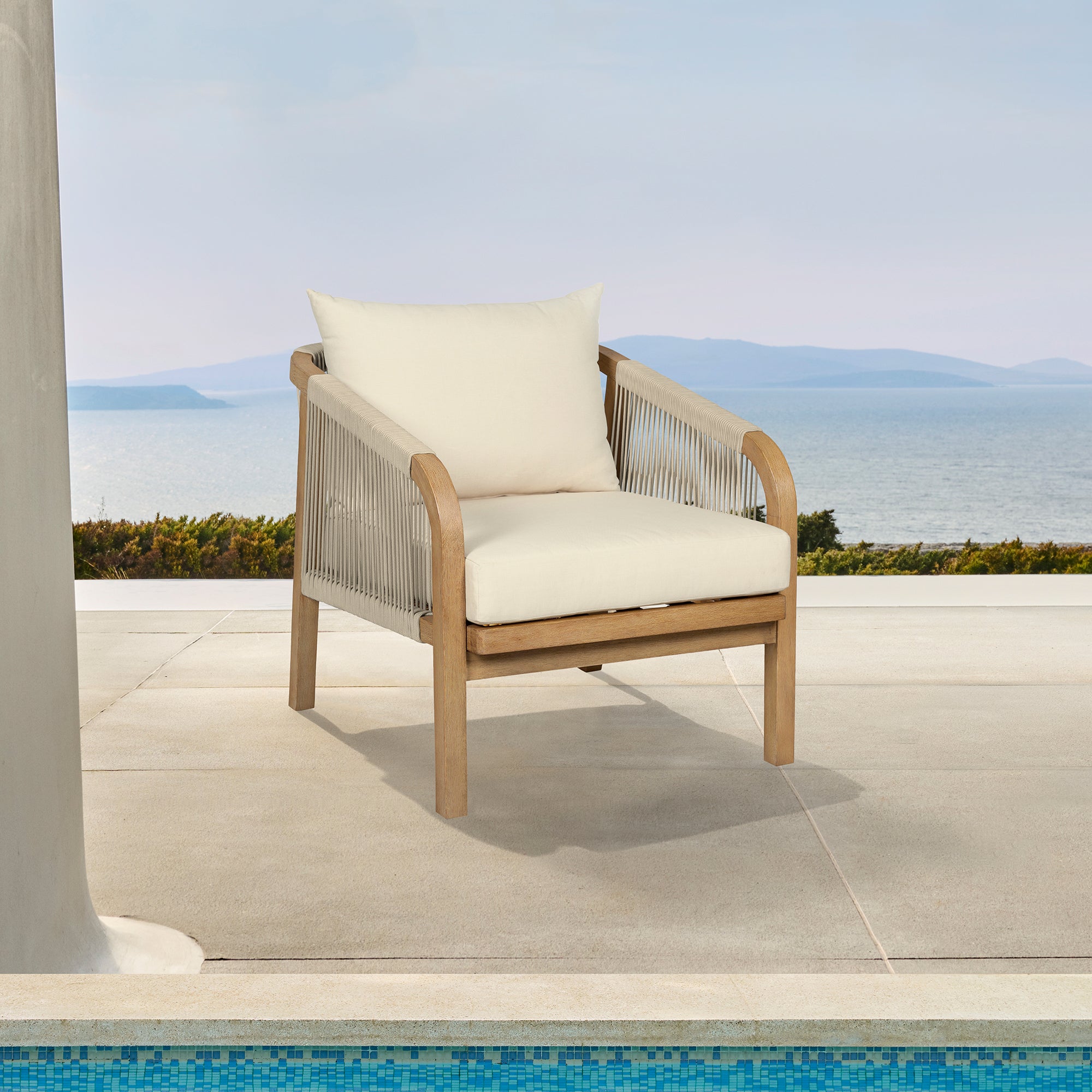 Cypress Outdoor Patio Chair in Blonde Eucalyptus Wood and Light