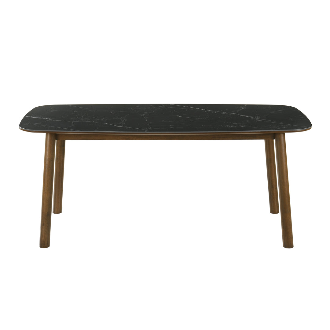 Emorie Mid-Century Modern 71 in. Rectangle Wood Dining Table in Walnut Finish with Sintered Stone Top 