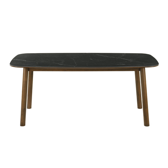 Emorie Mid-Century Modern 71 in. Rectangle Wood Dining Table in Walnut Finish with Sintered Stone Top 