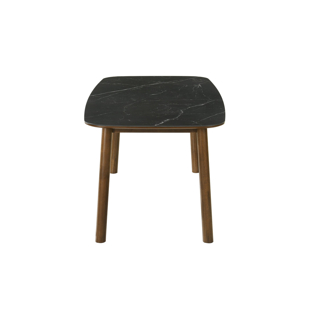 Emorie Mid-Century Modern 71 in. Rectangle Wood Dining Table in Walnut Finish with Sintered Stone Top 