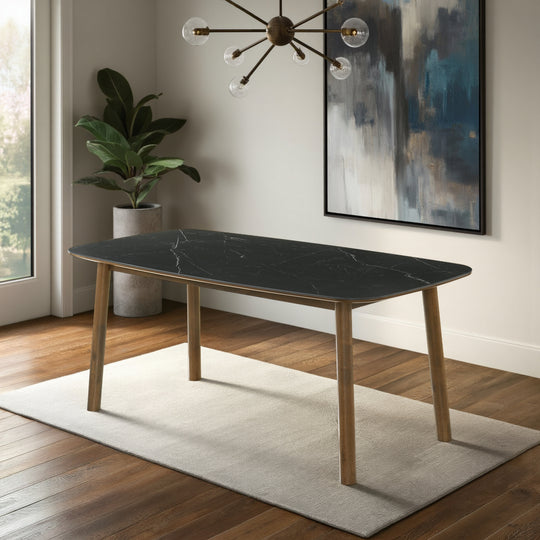 Emorie Mid-Century Modern 71 in. Rectangle Wood Dining Table in Walnut Finish with Sintered Stone Top 