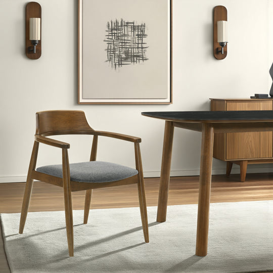 Emorie Mid-Century Modern Charcoal Upholstered Solid Wood Dining Chair in Walnut Finish 
