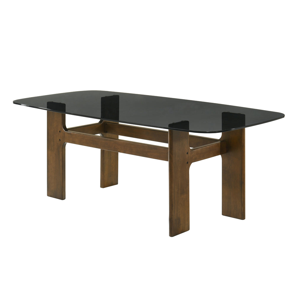 Ileena Mid-Century Modern 79 in. Rectangle Wood Dining Table in Walnut finish with Tempered Glass Top