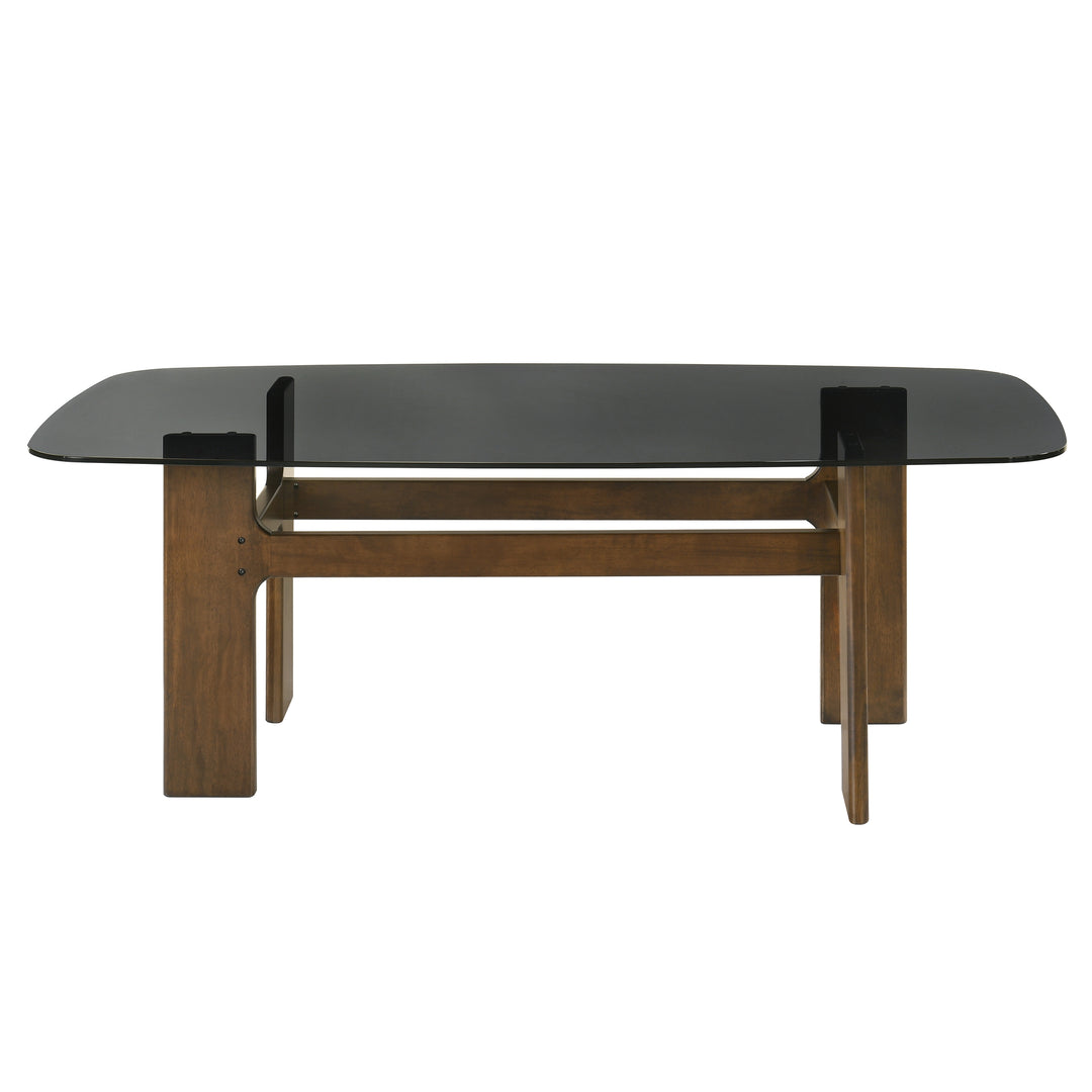Ileena Mid-Century Modern 79 in. Rectangle Wood Dining Table in Walnut finish with Tempered Glass Top