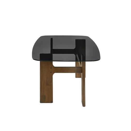 Ileena Mid-Century Modern 79 in. Rectangle Wood Dining Table in Walnut finish with Tempered Glass Top