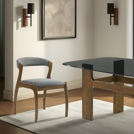 Ileena Mid-Century Modern Charcoal Upholstered Armless Solid Wood Dining Chair in Walnut Finish - Set of 2