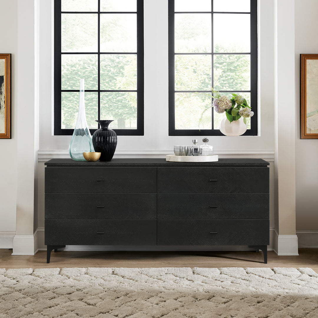 Legend Black Glaze Ash Veneer 6 Drawer Dresser with Metal Legs Armen Living Legend Black Glaze Ash Veneer 6 Drawer Dresser with Metal Legs Armen Living