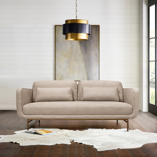 Lilou 77" Fabric Sofa with Antique Brass Metal Legs