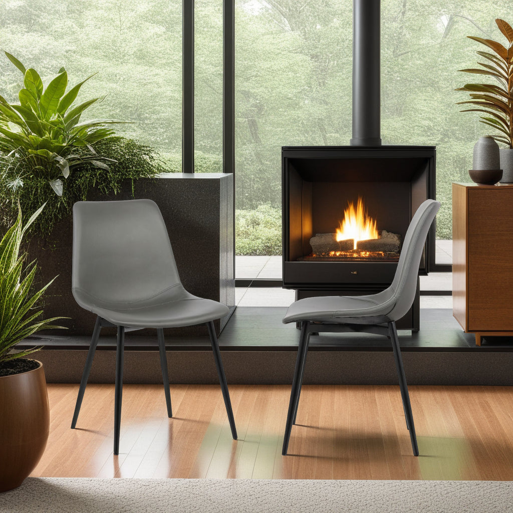 Armen Living Monte Mid Century Modern Dining Accent Chair for Table Kitchen Desk Vanity in Charcoal Gray Faux Leather with Black Metal Legs - Thumbnail 3