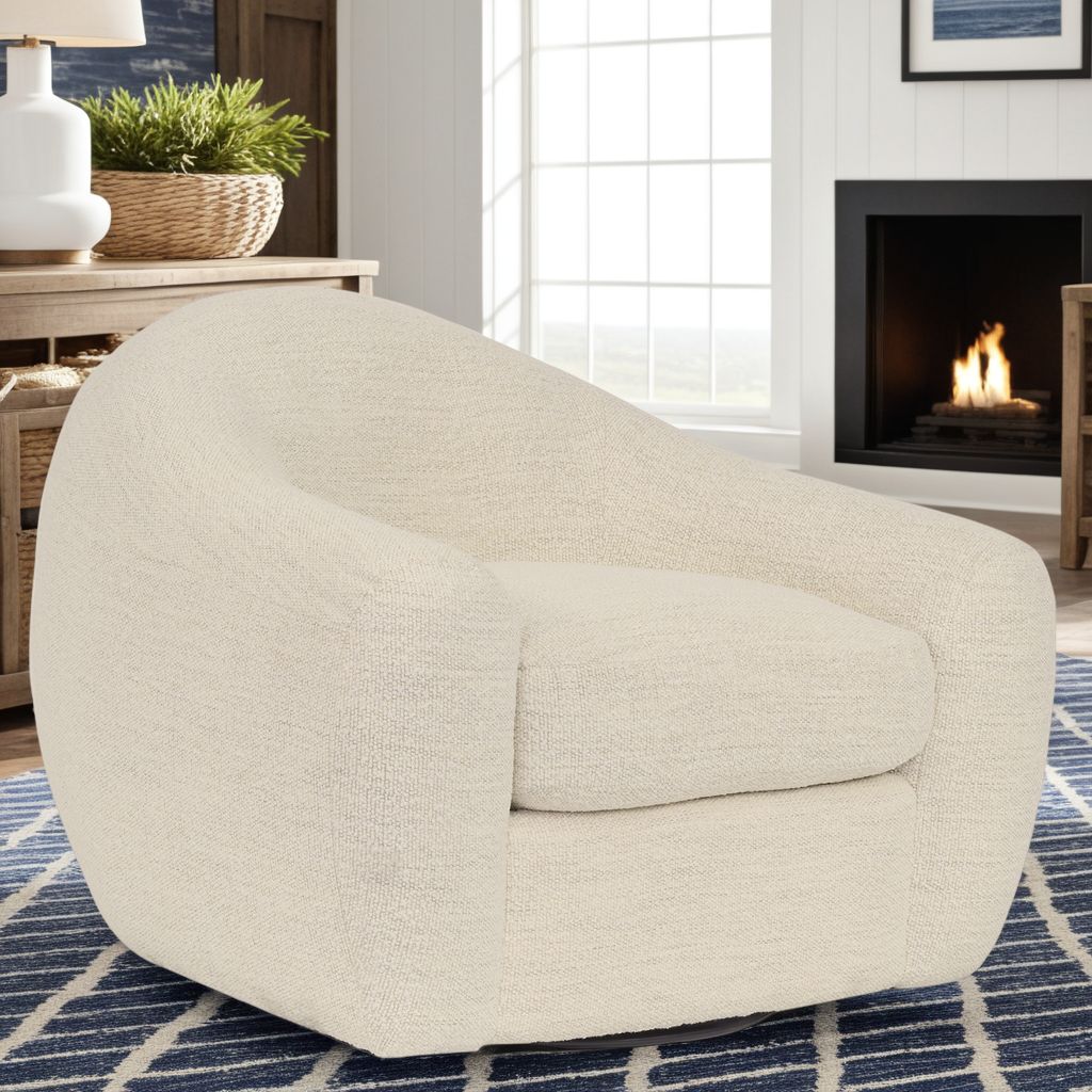 Molly Upholstered Swivel Accent Chair in Pearl