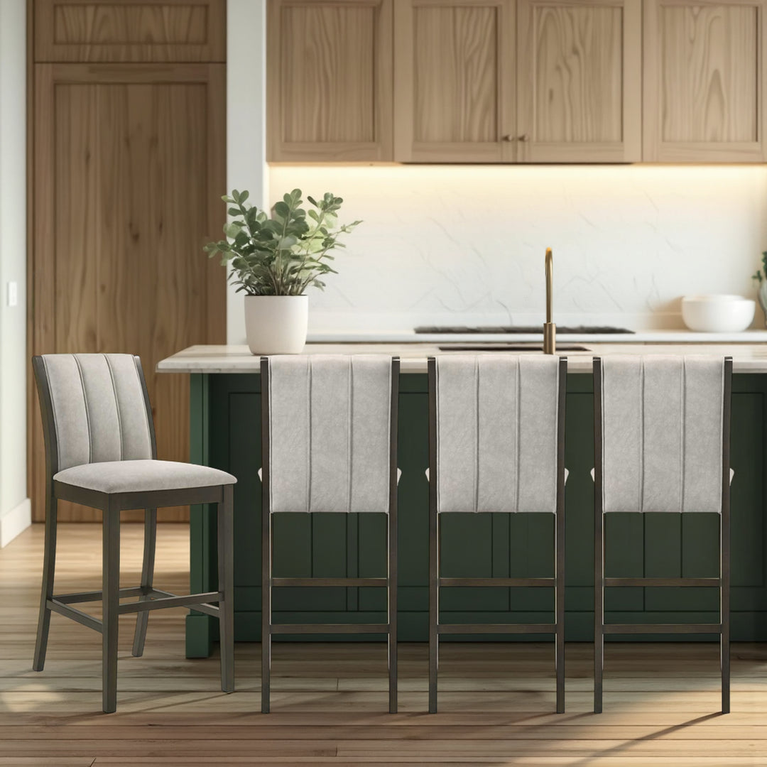 Nolan 26 in. Dark Roast Counter Height Rubberwood Barstool with Grey Fabric Seat - Set of 4