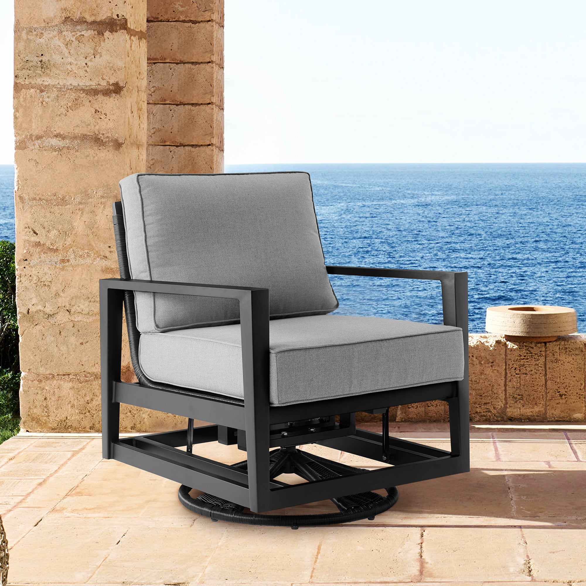 Cayman Black Aluminum Outdoor Swivel Glider Chair with Dark Gray