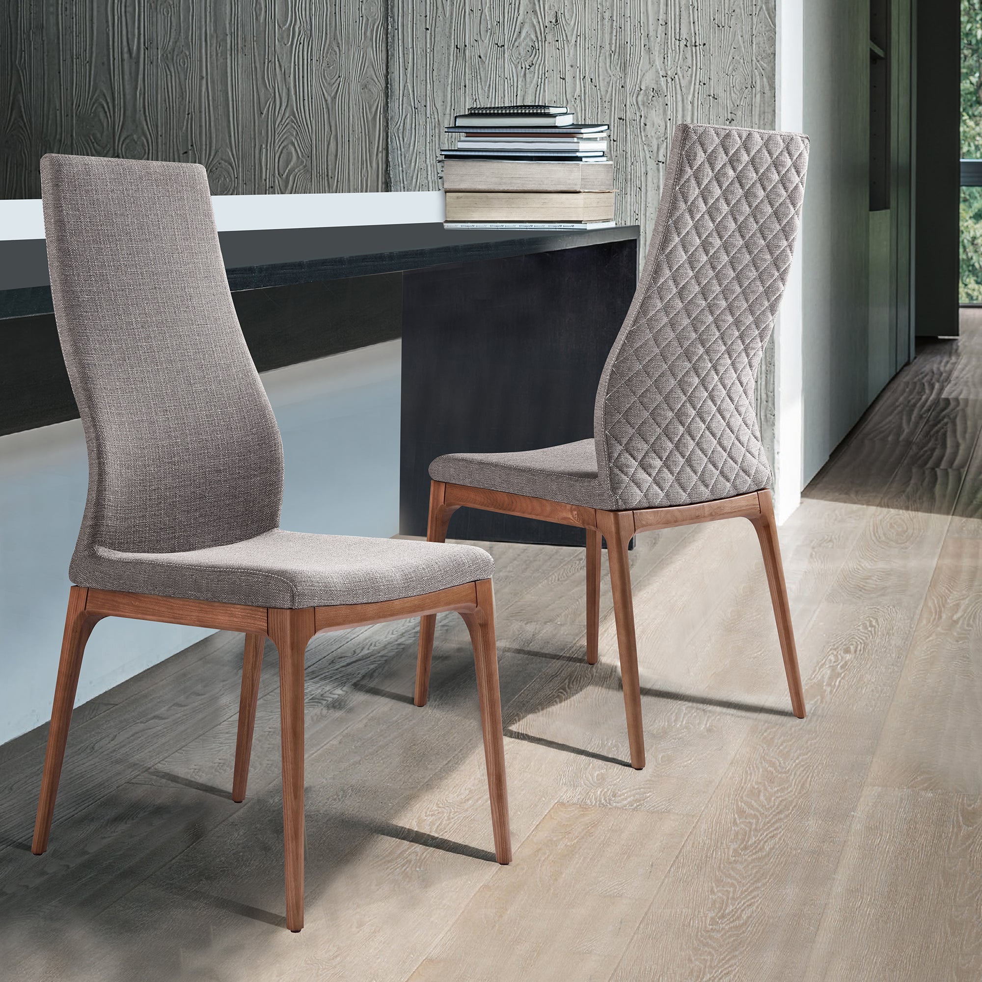 Parker Mid-Century Dining Chair in Walnut Finish and Gray Fabric