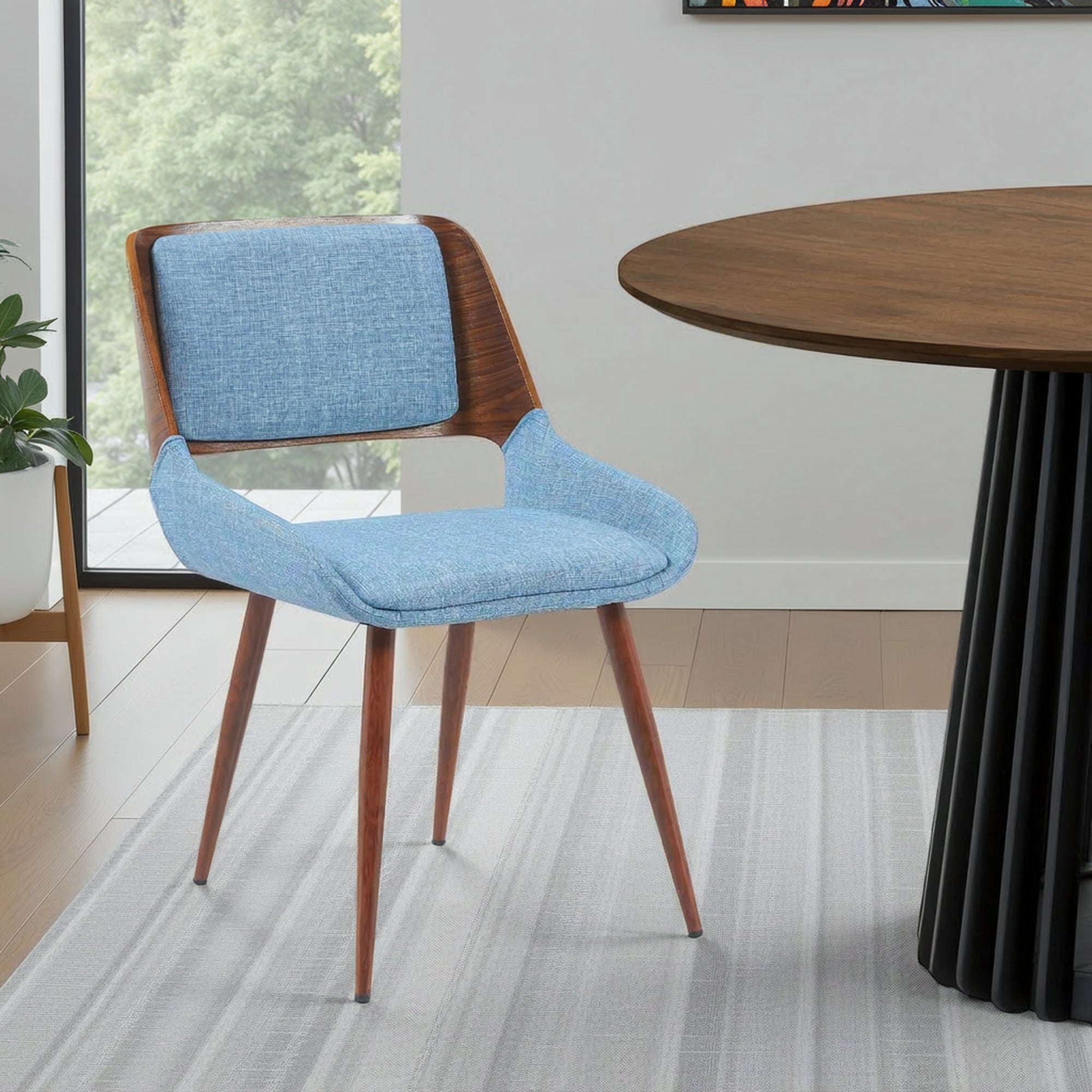 Panda Mid-Century Dining Chair in Walnut Finish and Black Faux