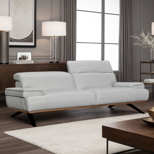 Prato 89 in. Dove Gray Leather Sofa