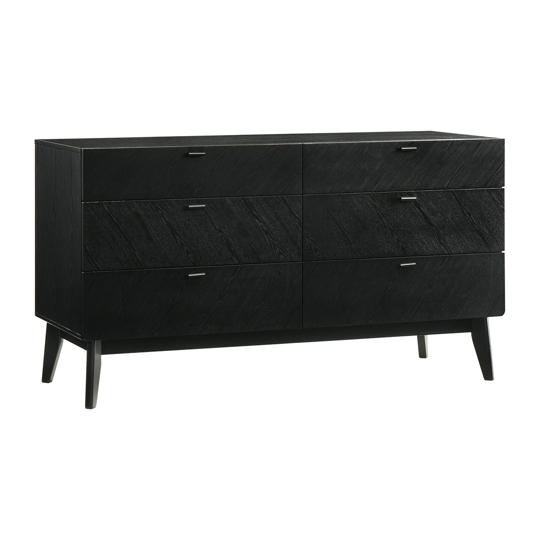 Petra 6 Drawer Wood Dresser in Black Finish