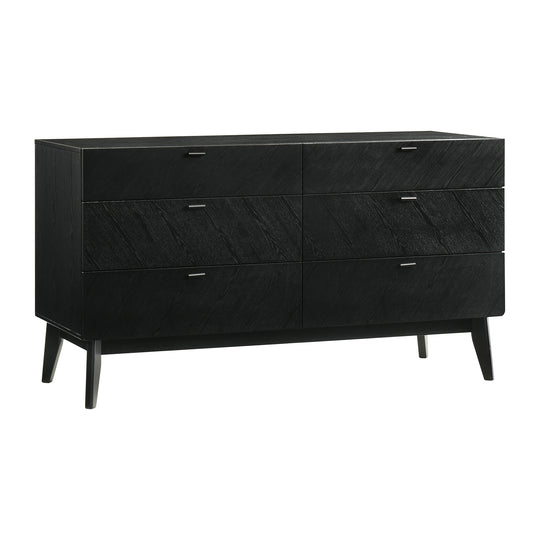 Petra 6 Drawer Wood Dresser in Black Finish