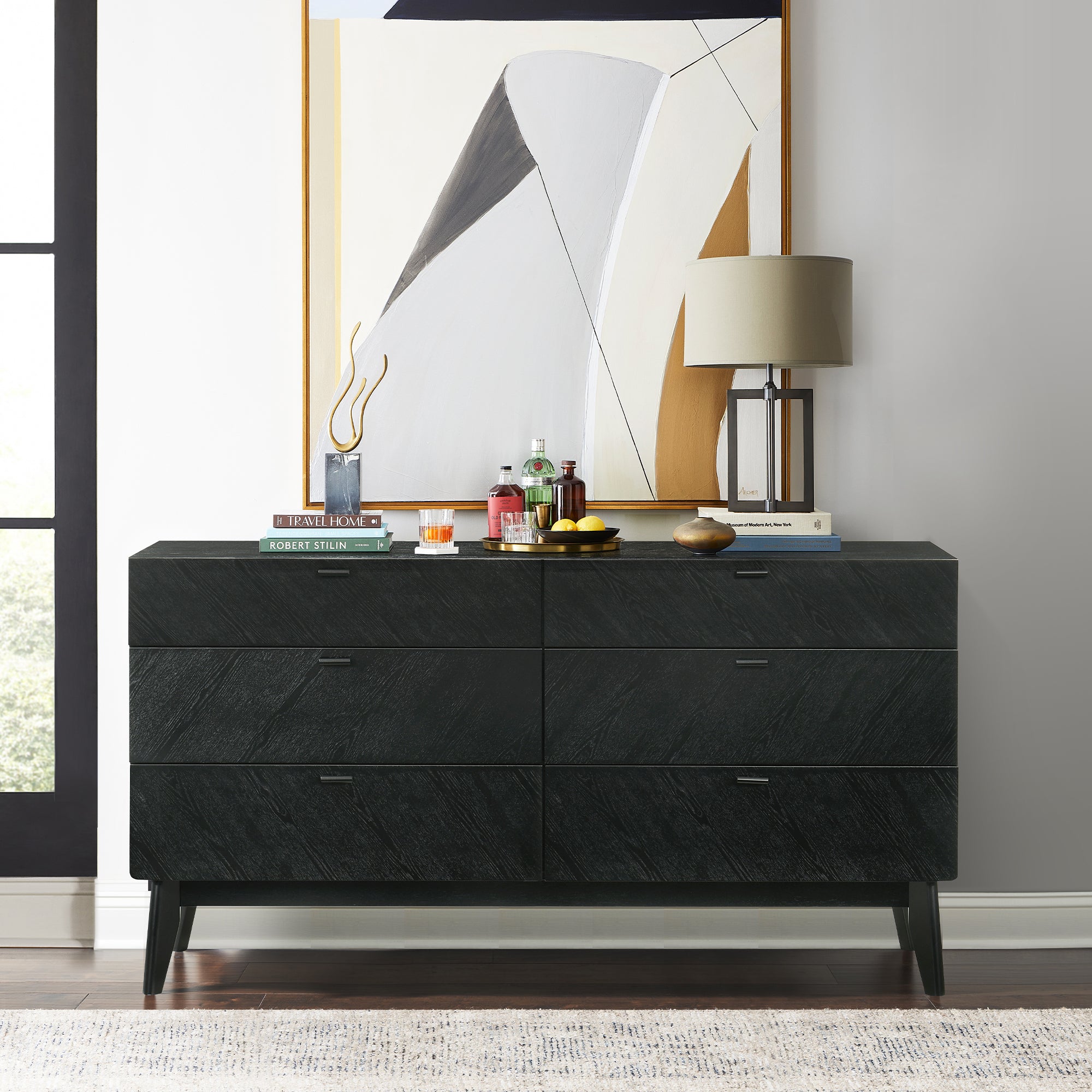mid century dresser black Petra 6 Drawer Wood in Finish – Armen Living silk a line dress Shoe Size:7.5 Mazari FWS Dress Pants The Flynn panel bed