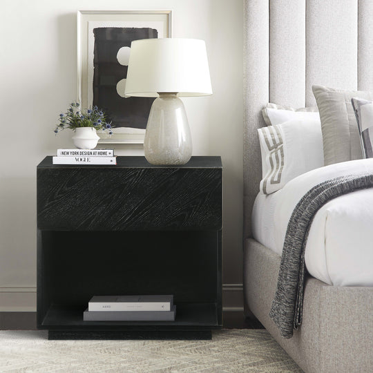 Petra 1 Drawer Wood Nightstand in Black Finish