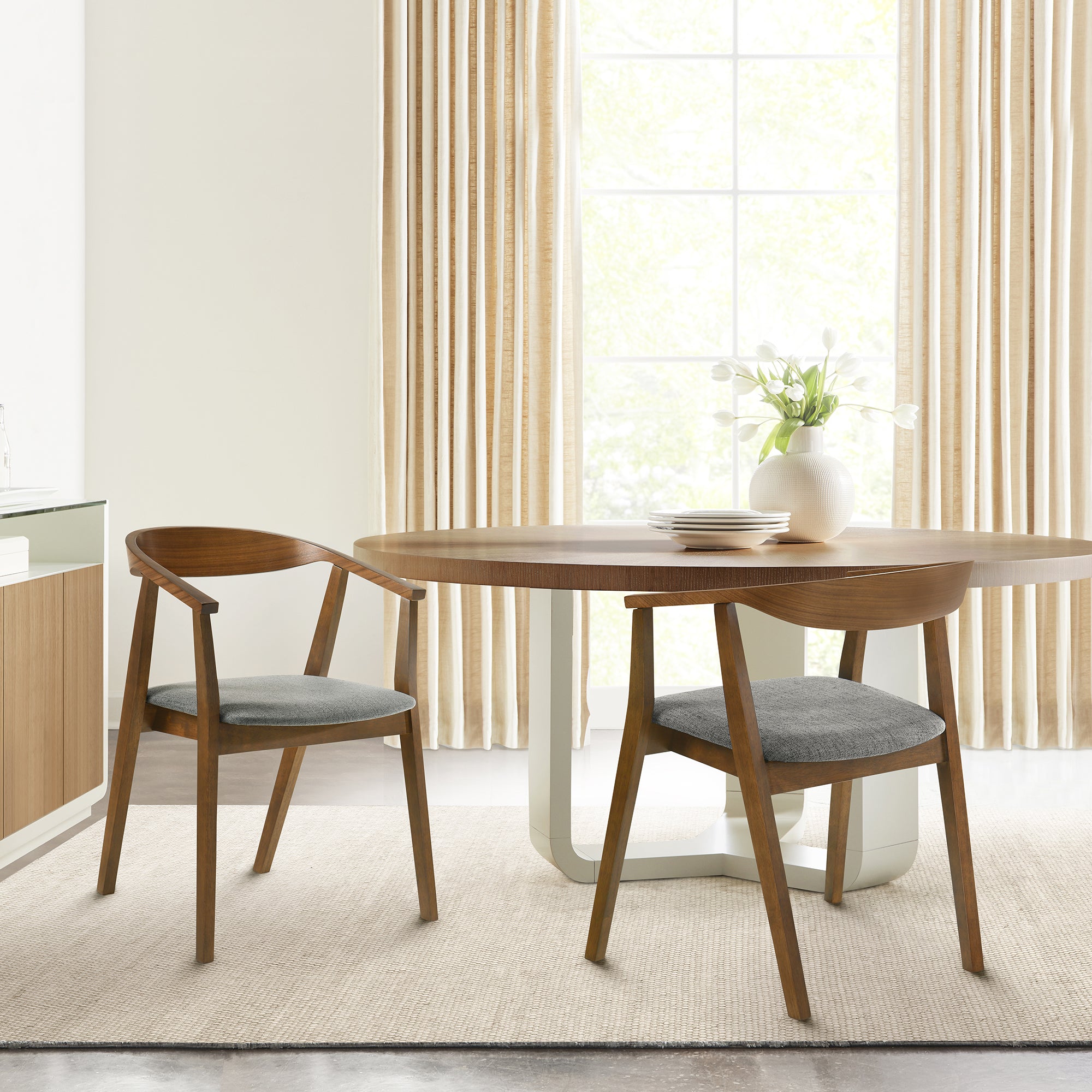 Santana Wood Dining Chair in Walnut Finish with Charcoal Fabric