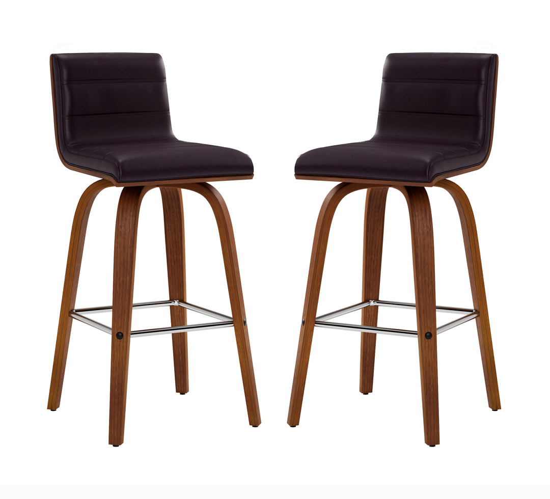 Vienna Swivel Bar Stool in Wood Finish with Upholstered Seat