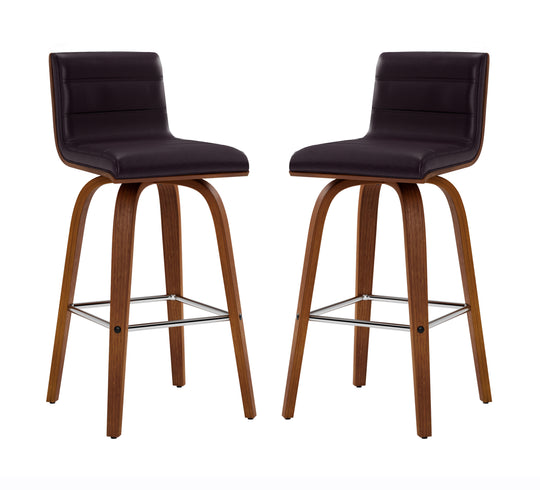 Vienna Swivel Bar Stool in Wood Finish with Upholstered Seat