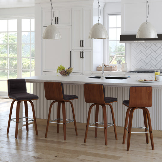 Vienna Swivel Bar Stool in Wood Finish with Upholstered Seat