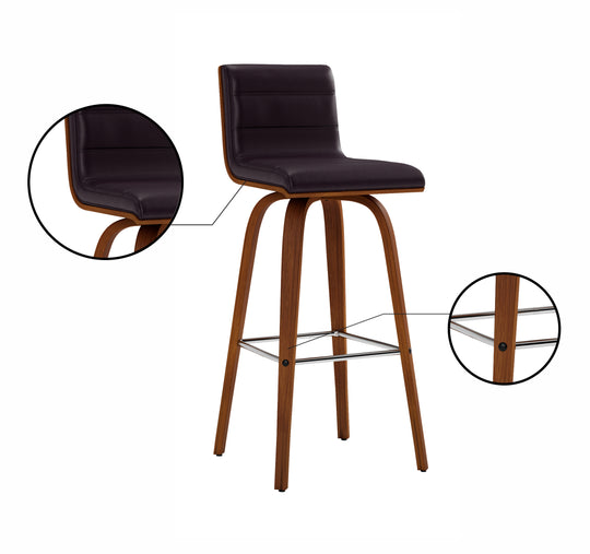 Vienna Swivel Bar Stool in Wood Finish with Upholstered Seat