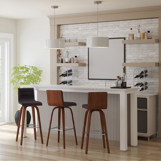 Vienna Swivel Bar Stool in Wood Finish with Upholstered Seat