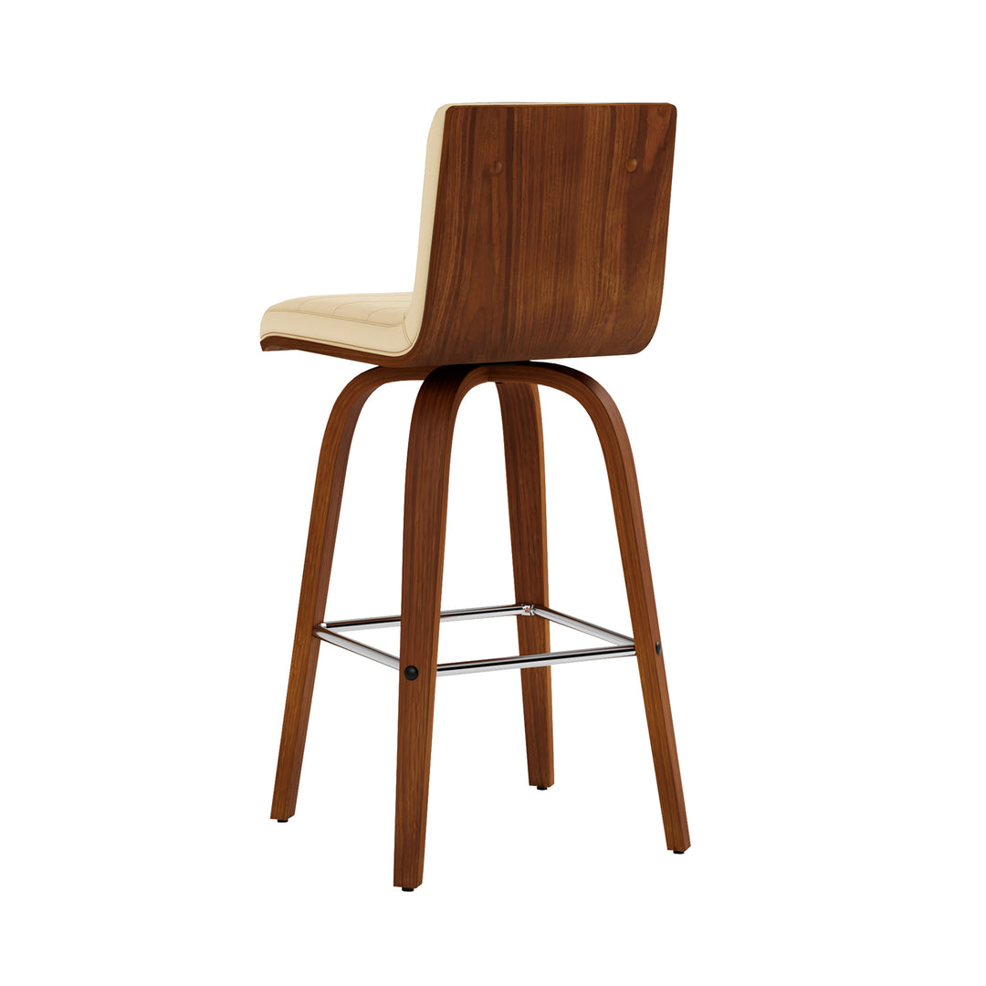 Vienna Swivel Bar Stool in Wood Finish with Upholstered Seat