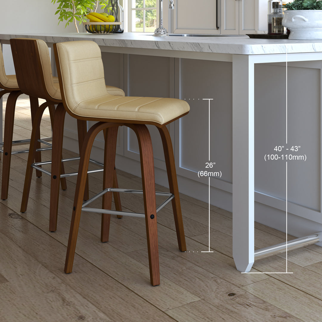 Vienna Swivel Bar Stool in Wood Finish with Upholstered Seat