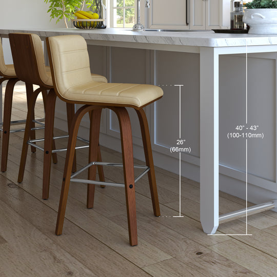 Vienna Swivel Bar Stool in Wood Finish with Upholstered Seat