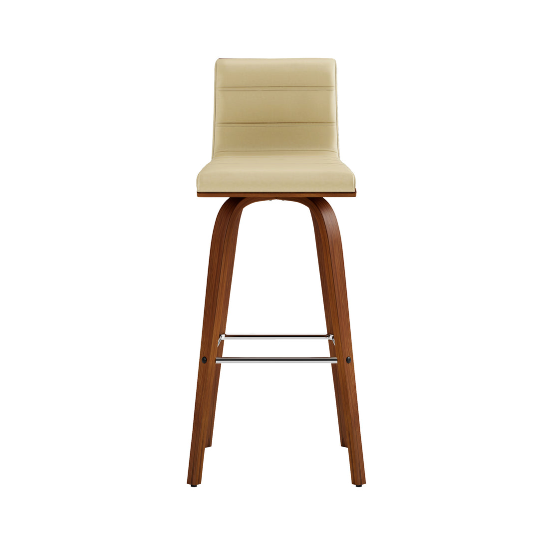 Vienna Swivel Bar Stool in Wood Finish with Upholstered Seat