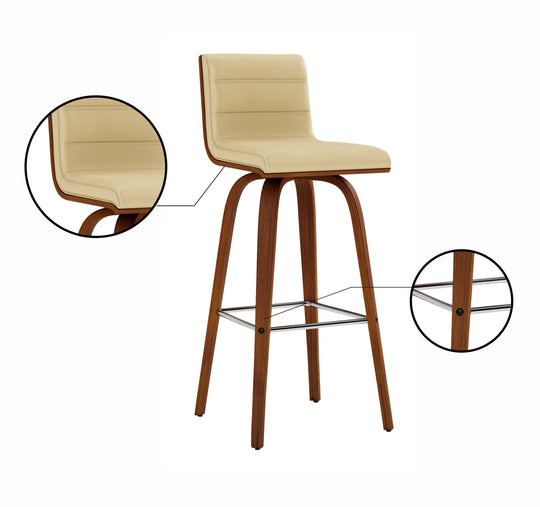 Vienna Swivel Bar Stool in Wood Finish with Upholstered Seat