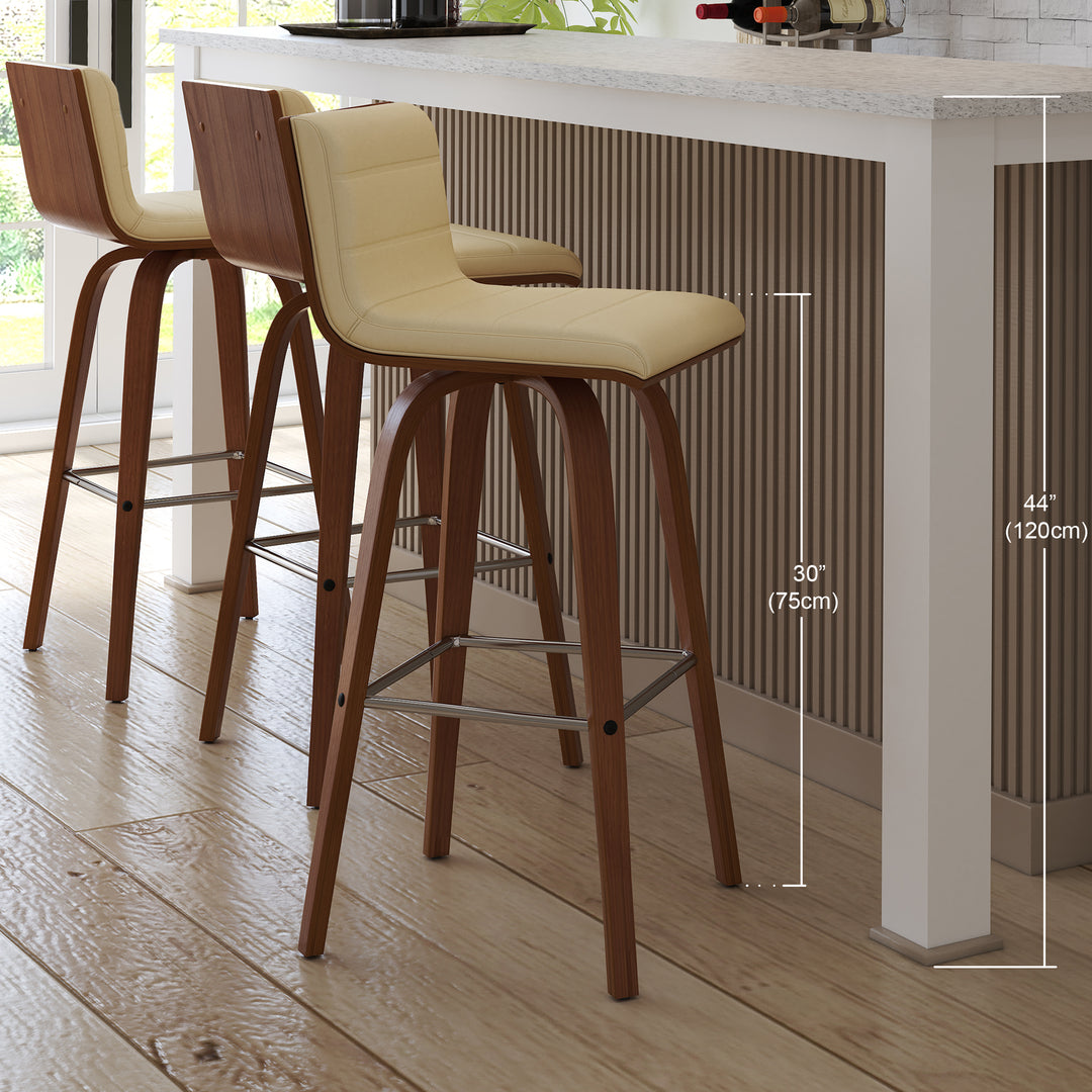 Vienna Swivel Bar Stool in Wood Finish with Upholstered Seat