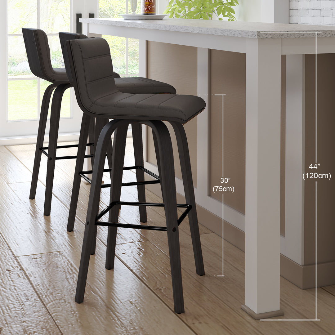 Vienna Swivel Bar Stool in Wood Finish with Upholstered Seat