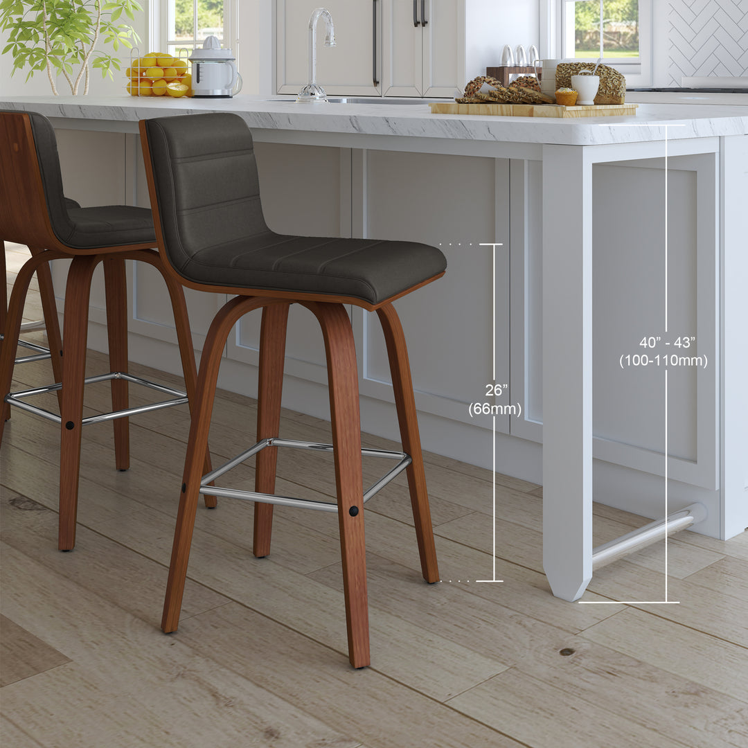 Vienna Swivel Bar Stool in Wood Finish with Upholstered Seat