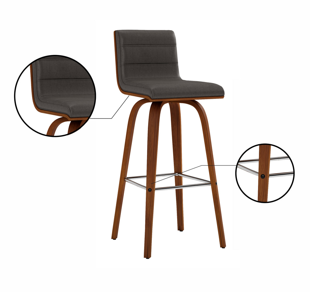 Vienna Swivel Bar Stool in Wood Finish with Upholstered Seat