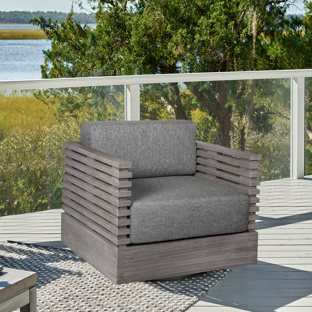 Vivid Swivel Outdoor Patio Chair in Gray Eucalyptus Wood with Gray