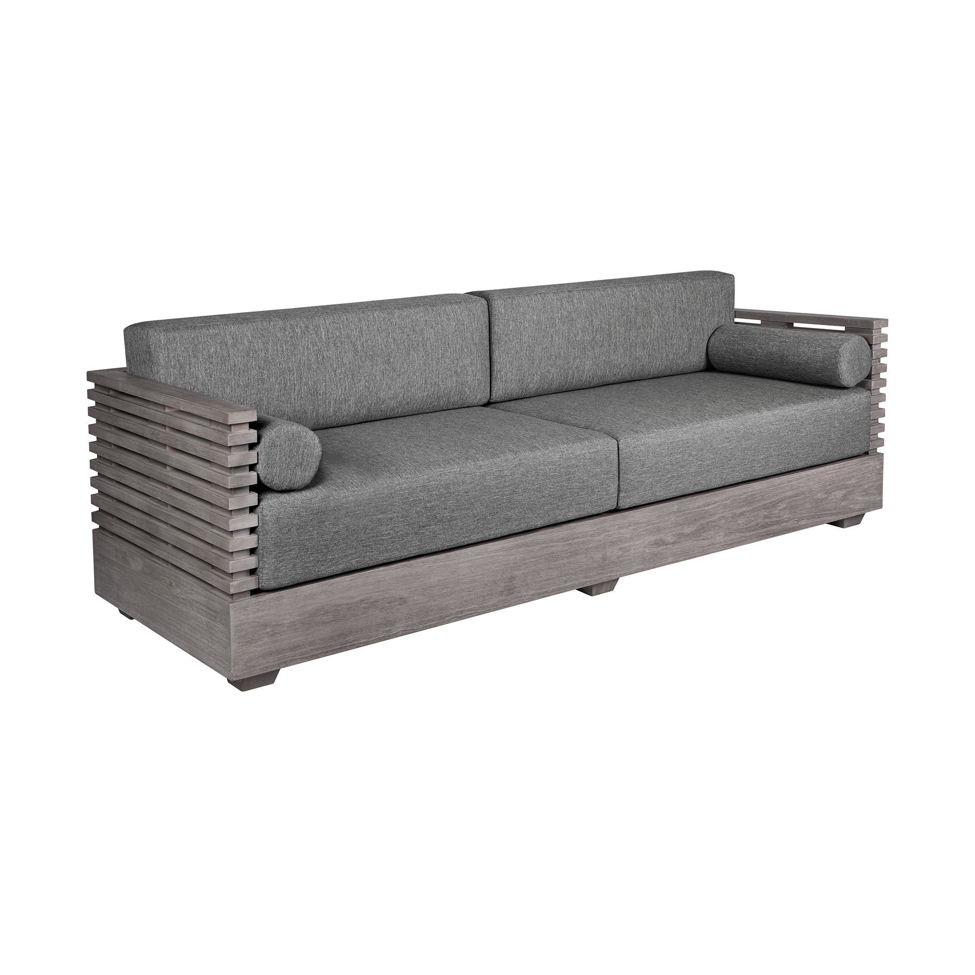 Vivid Outdoor Patio Sofa in Gray Eucalyptus Wood with Gray Olefin