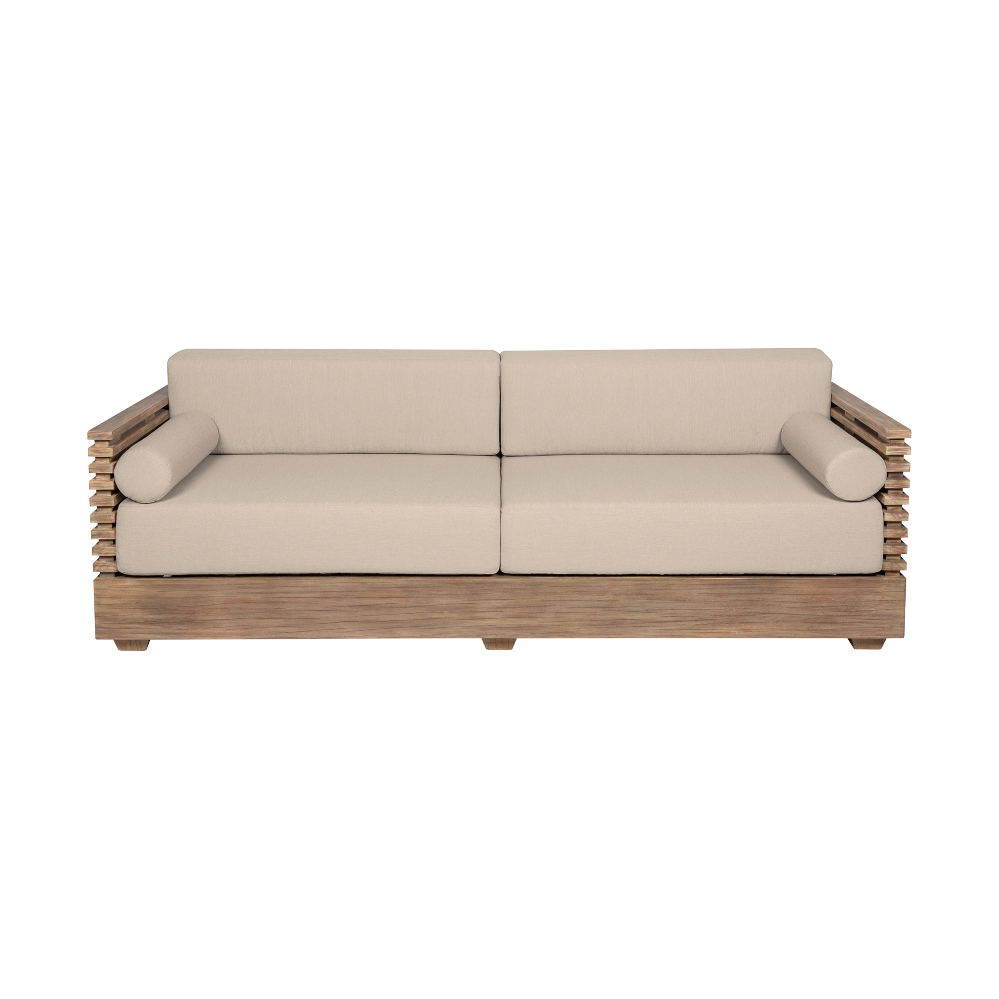 Vivid Outdoor Patio Sofa in Gray Eucalyptus Wood with Gray Olefin